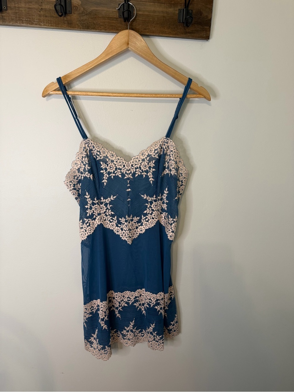 Wacoal Blue & Blush Lace Chemise Slip Nightgown Luxury Y2K Style Lingerie XL